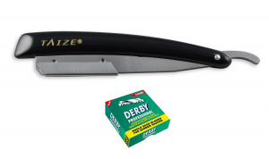 TAIZE® Straight Razor - Black w/ Derby Blade Pack 